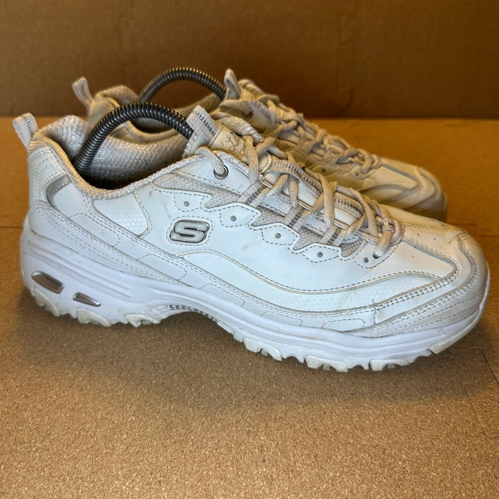 Skechers D'Lites Womens 11 Biggest Fan White Silver Chunky Sneakers 11931EW